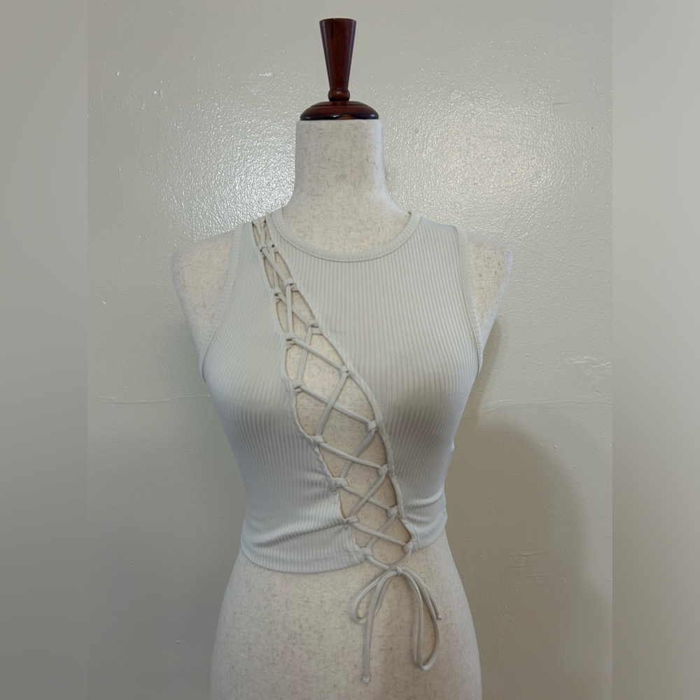 H&M Lace Up Front White Cotton Tank